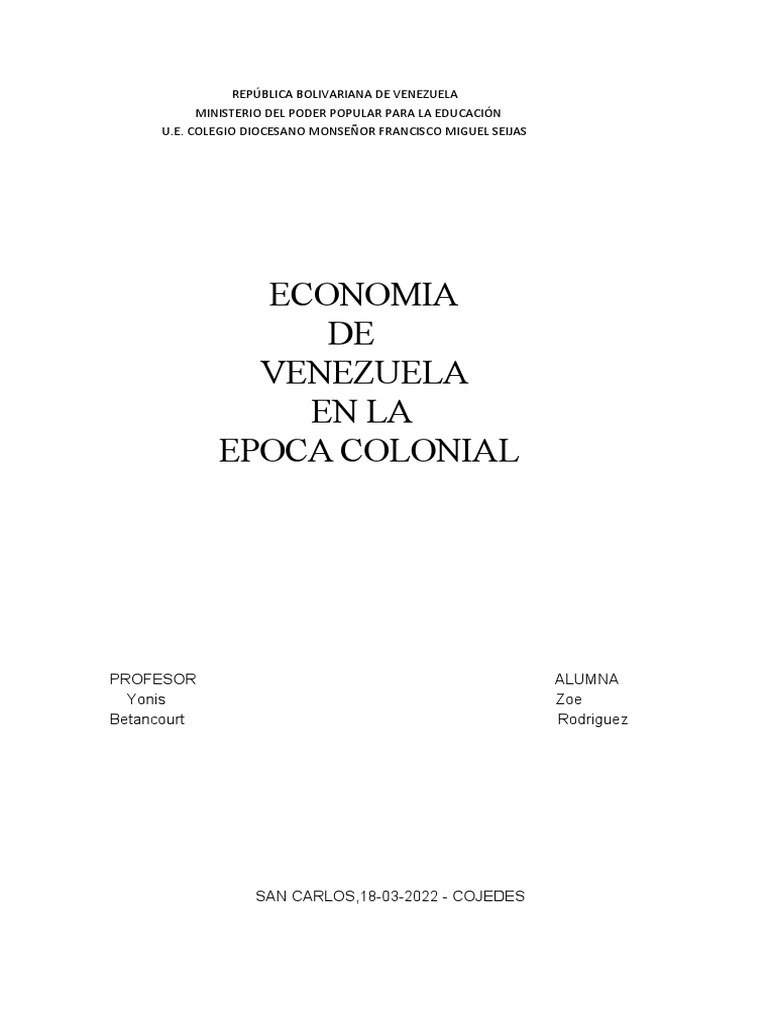 Economía de Venezuela en La Época Colonial | PDF | Agricultura ...
