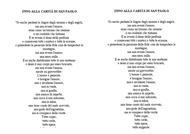 Inno Alla Carità San Paolo Commento Inno Carita' S. Paolo | PDF