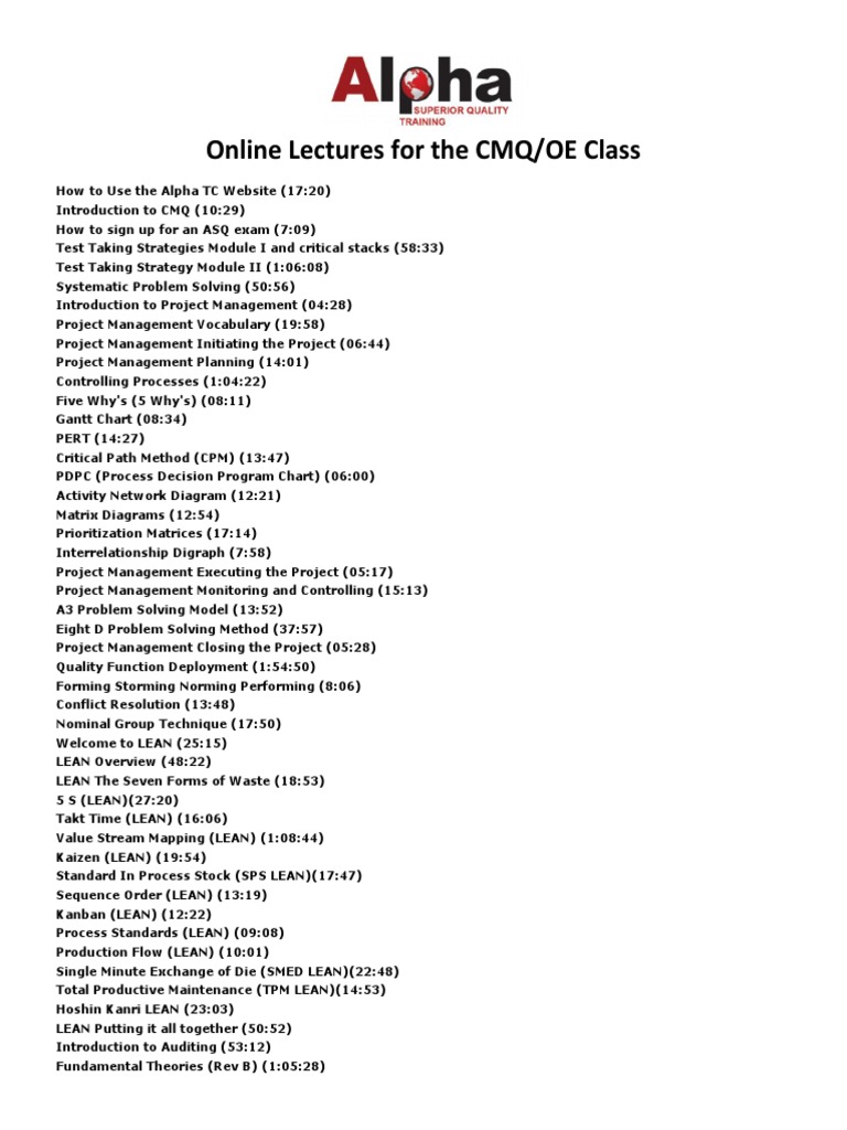 CMQ/OE Online Lecture Resources | PDF