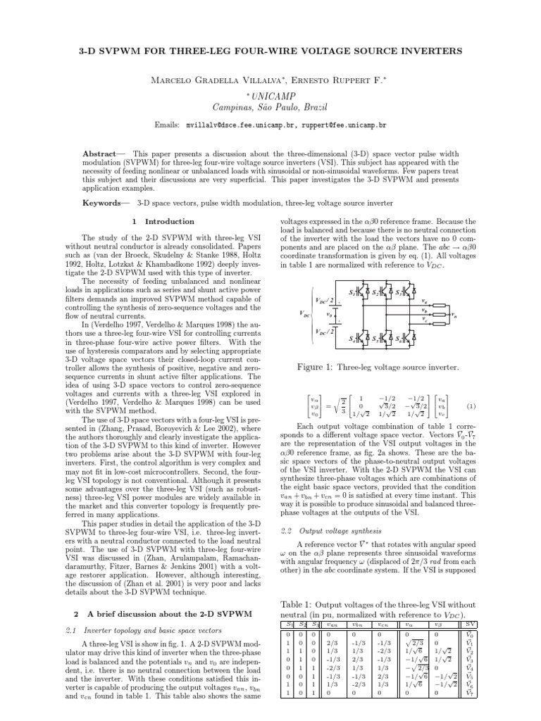 3-D SVPWM for Four-Wire Inverters | PDF | Power Inverter | Euclidean Vector
