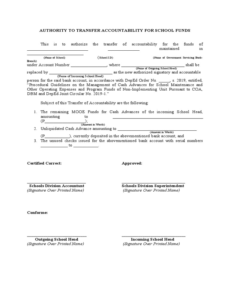 Annex C Authority To Transfer Accountability For Schools Heads | PDF
