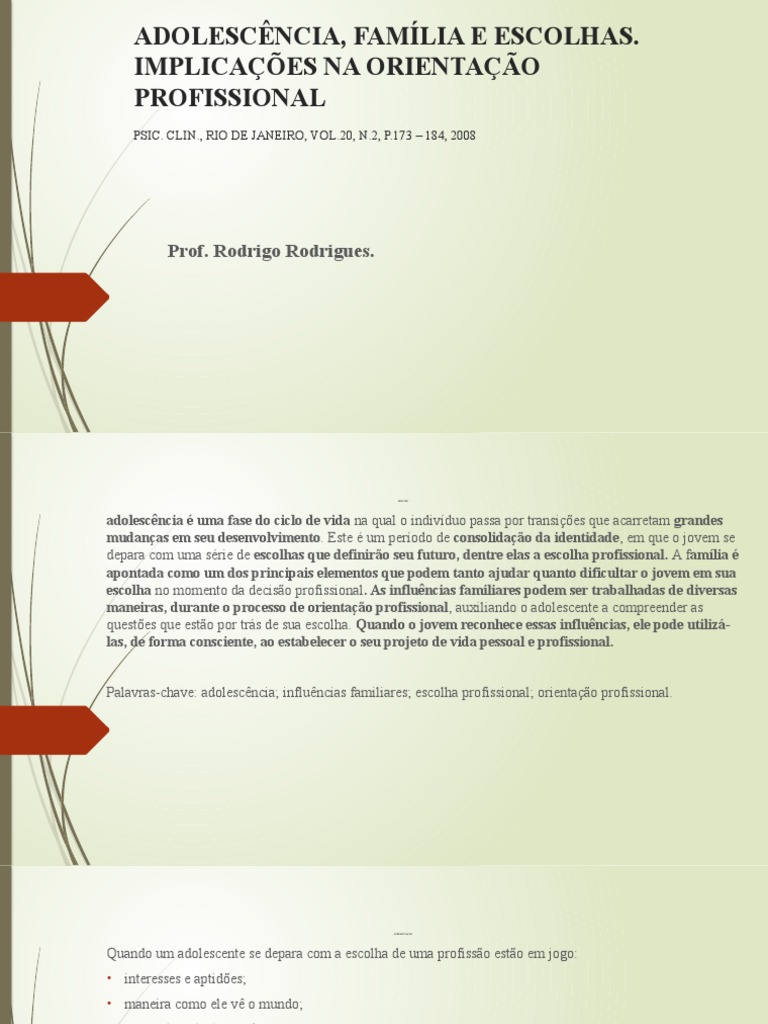 Influência Familiar na Escolha Profissional | PDF | Família | Adolescência