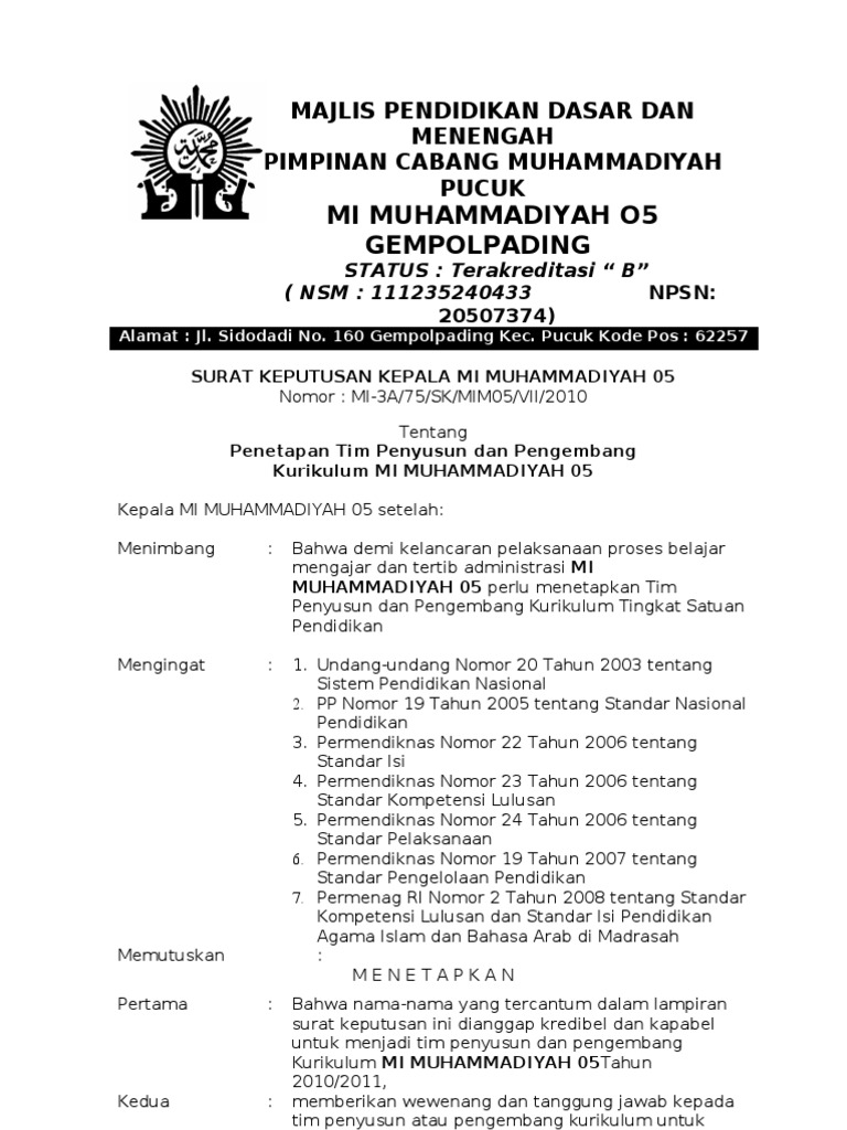 2-SK Tim Penyusun Kurikulum 2010 | PDF