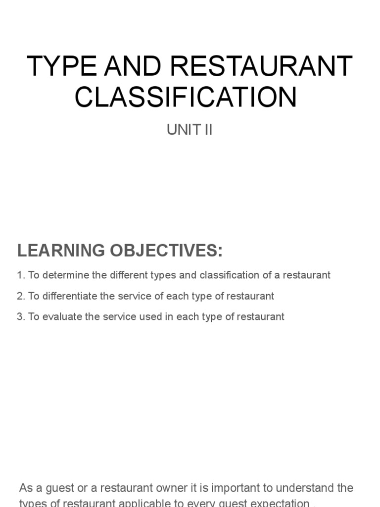 Types and Classifications of Restaurants | PDF | Restaurants | Food And ...
