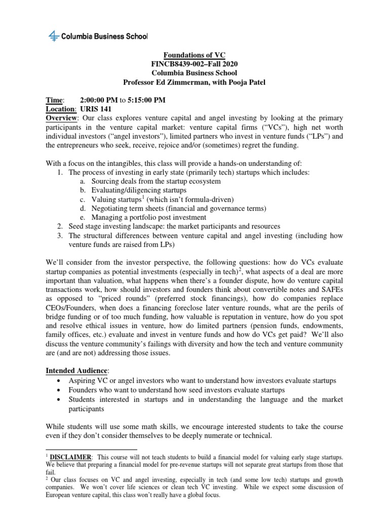 Foundations of VC | PDF | Venture Capital | Corporate Finance
