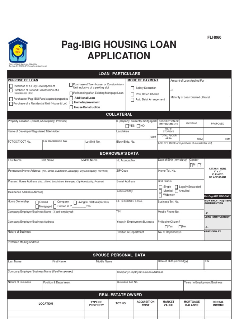 FLH060 Pag-IBIG Housing Loan Application | PDF | Loans | Mortgage Loan