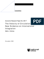 The Velocity of Circulation: Some New Evidence On International Integration