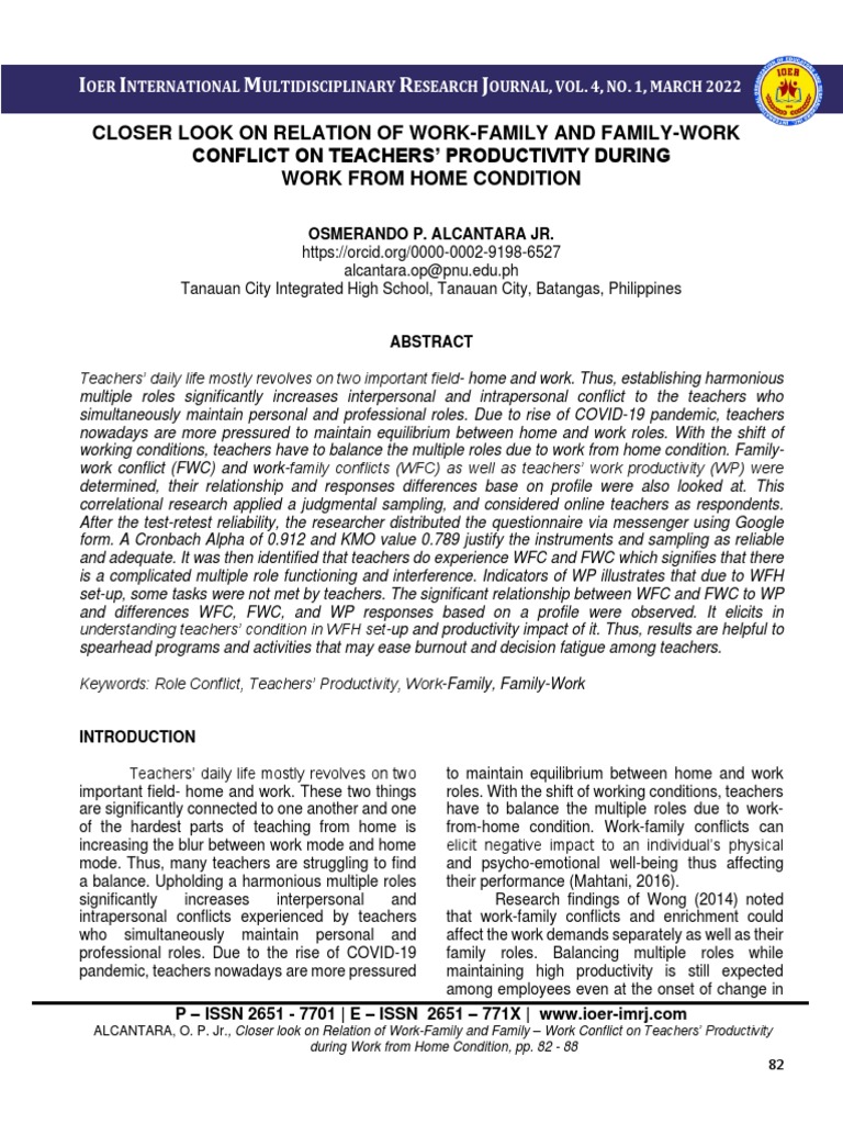 Closer Look On Relation of Work-Family and Family - Work Conflict On ...