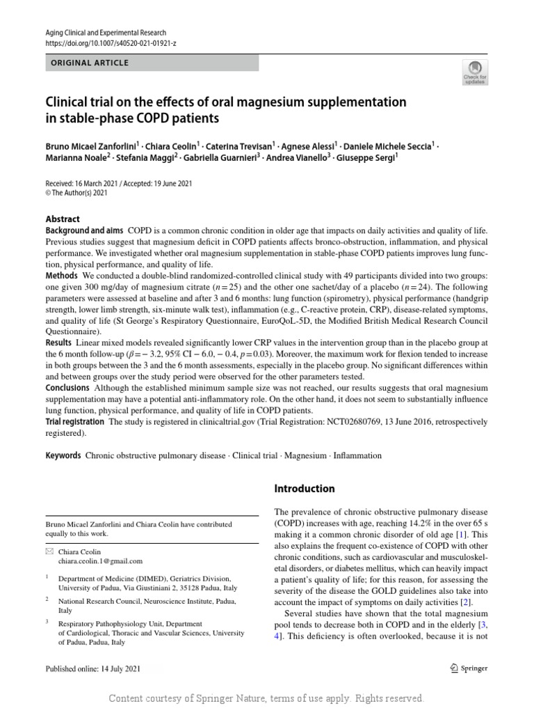 Clinical Trial On The Effects of Oral Magnesium Su PDF Chronic