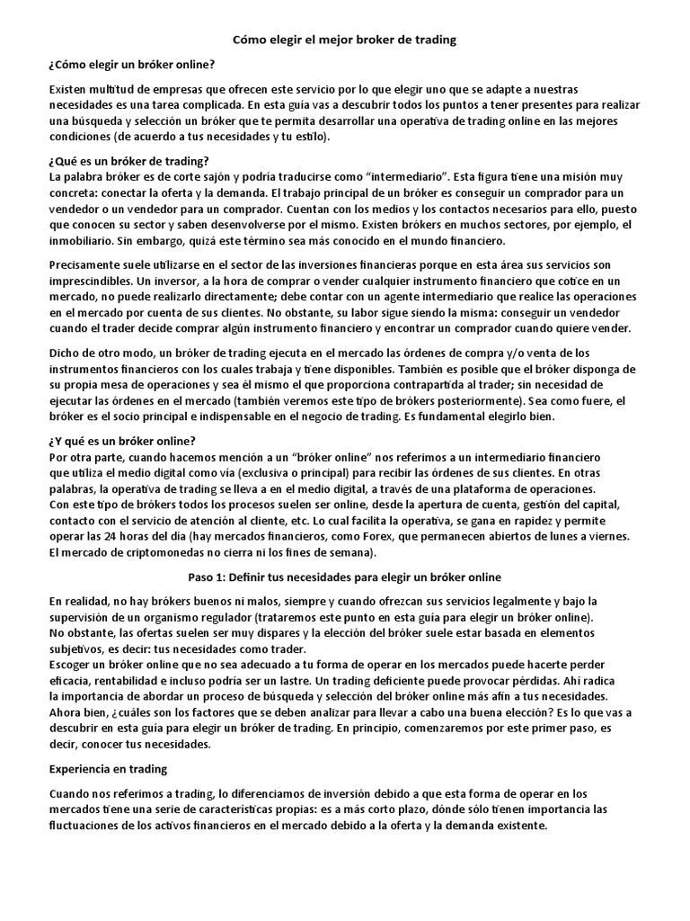 Guía para elegir el mejor bróker de trading | PDF | Comerciante ...