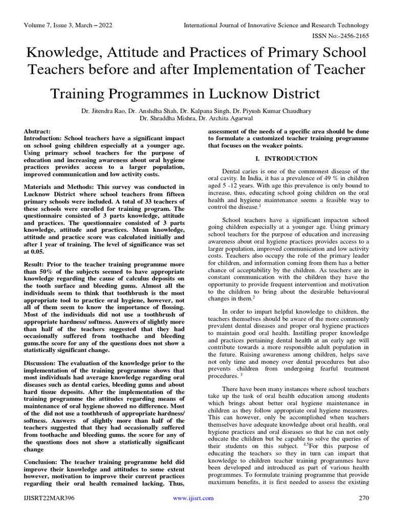 Knowledge, Attitude and Practices of Primary School Teachers Before and ...