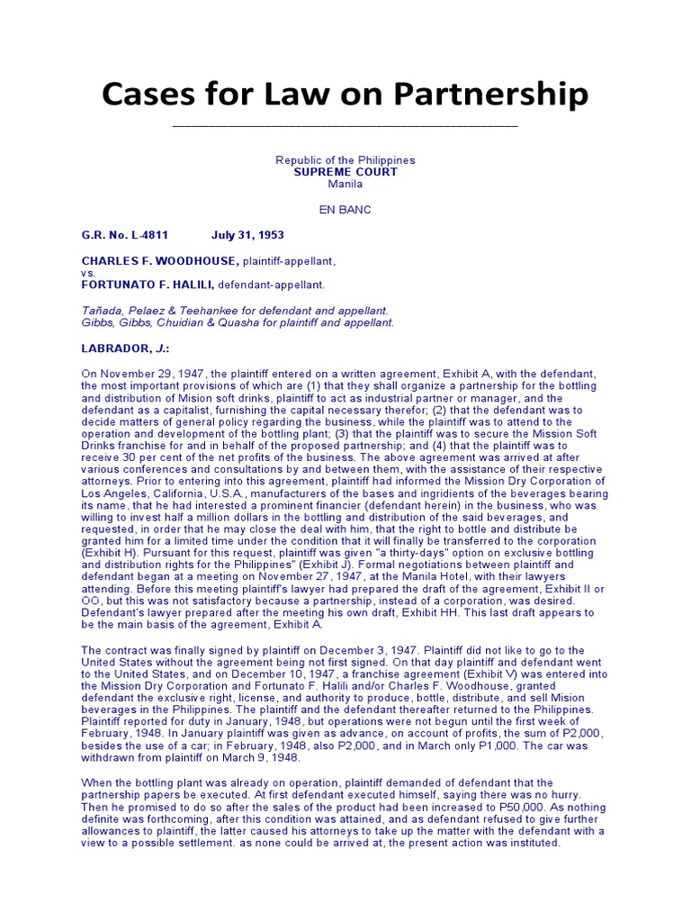 Cases For Law On Partnership PDF