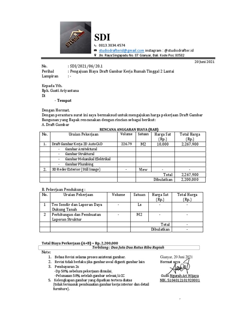 Rencana Anggaran Biaya (Rab) : Terbilang: Dua Juta Dua Ratus Ribu ...