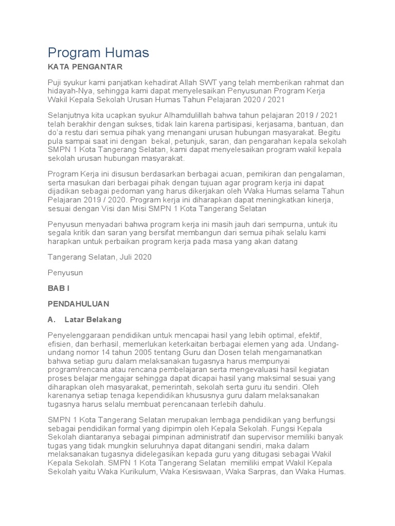 Program Kerja Humas SMPN 1 Tangerang | PDF