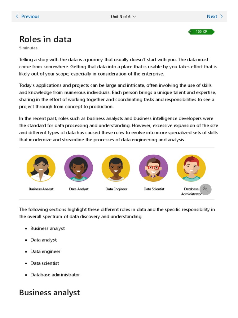 Roles in Data - Learn - Microsoft Docs | PDF | Analytics | Databases