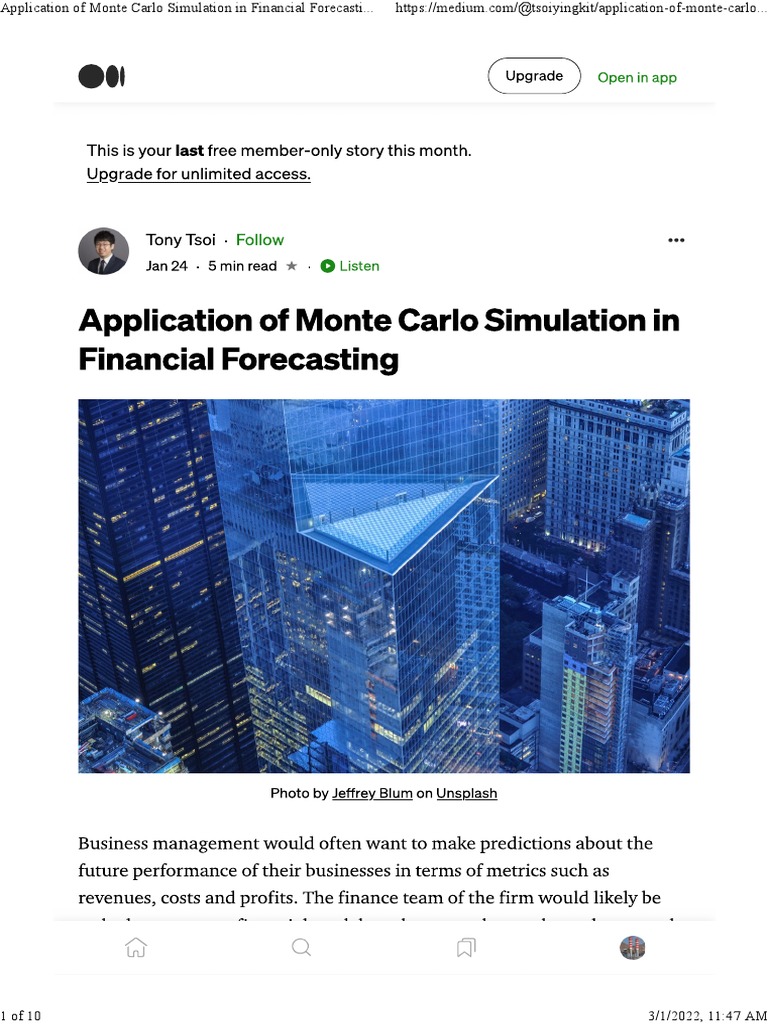 Application of Monte Carlo Simulation in Financial Forecasting PDF