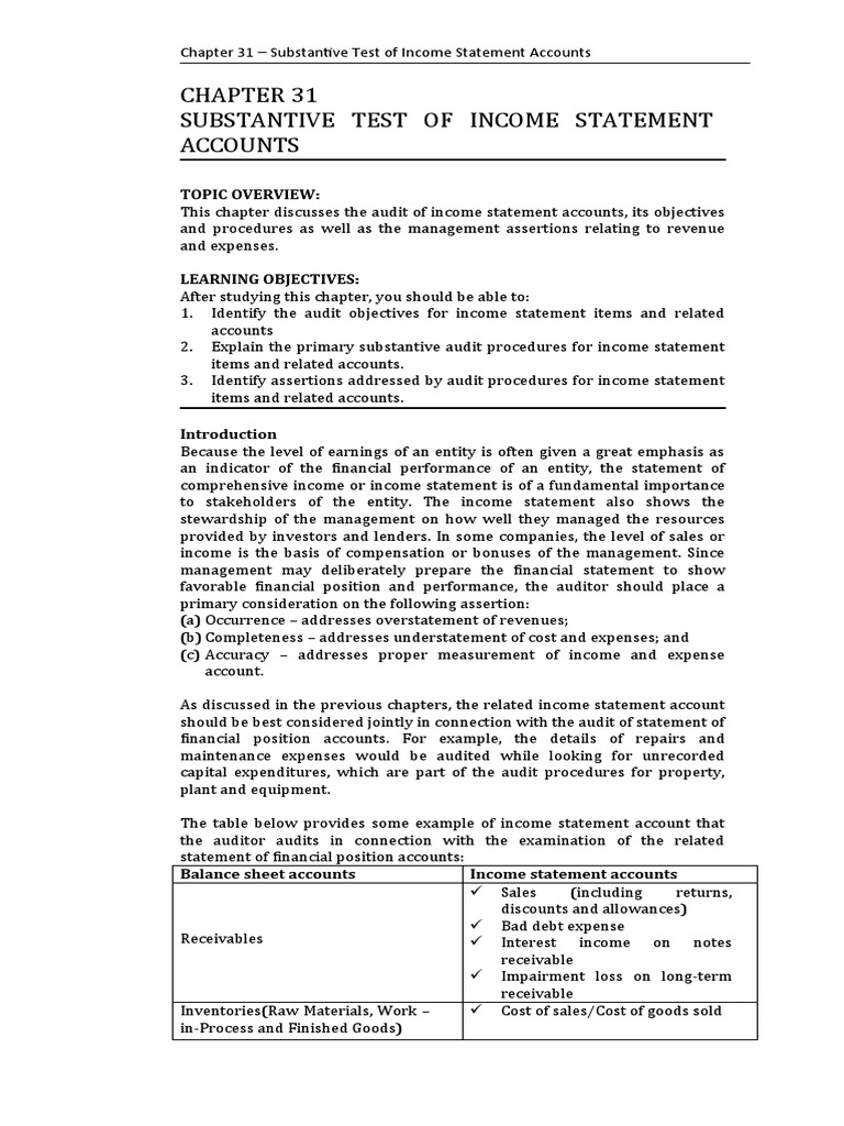 Chapter 31 - Substantive Test of Income Statement Accounts | PDF ...
