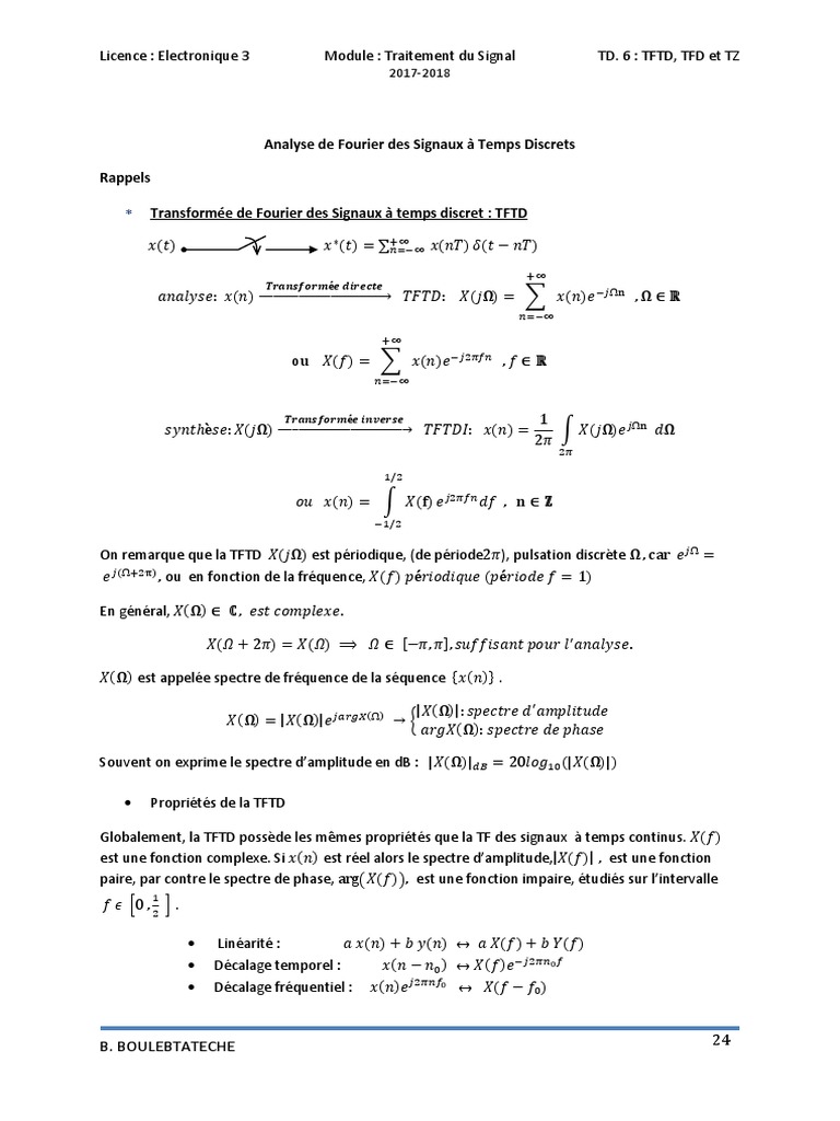TD 6 Analyse de Fourier Des Signaux À Temps Discrets Final | PDF ...