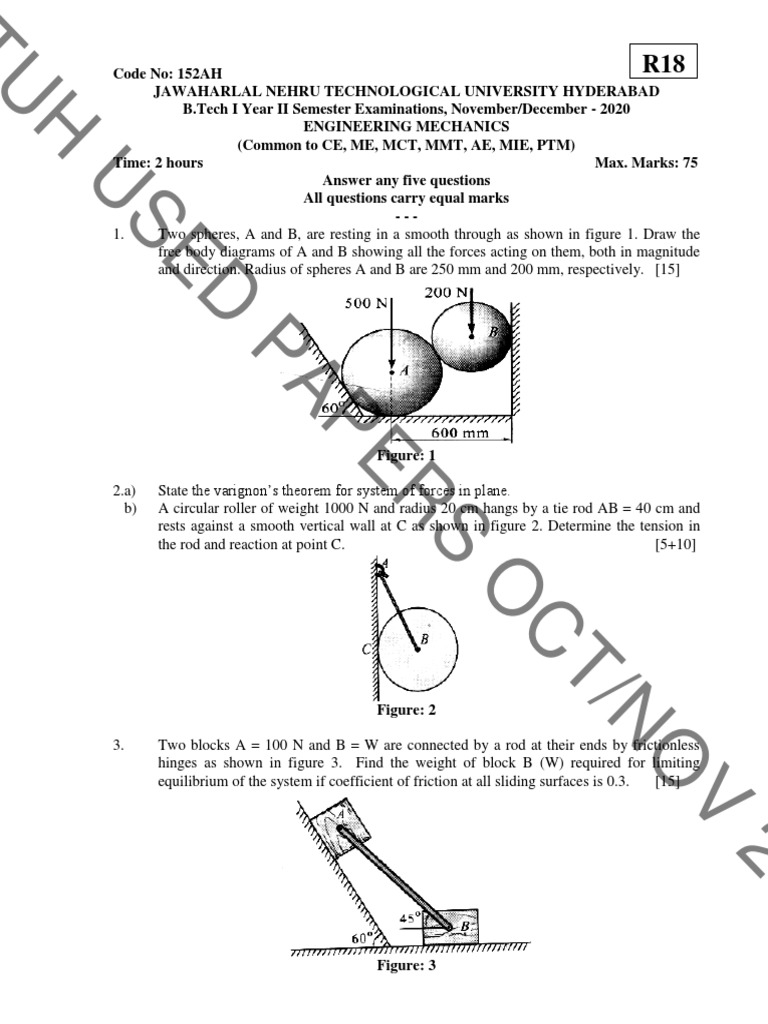 Engineering Mechanics Exam | PDF | Force | Sphere