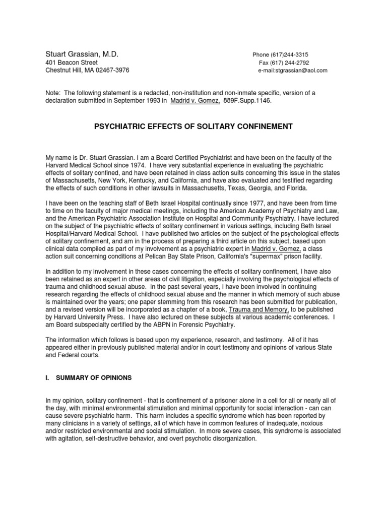 Psychiatric Effects of Solitary Confinement | PDF | Solitary ...