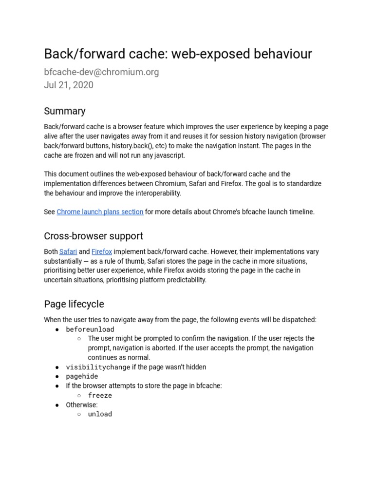 Back-Forward Cache - Web-Exposed Behaviour | PDF | Safari (Web Browser ...