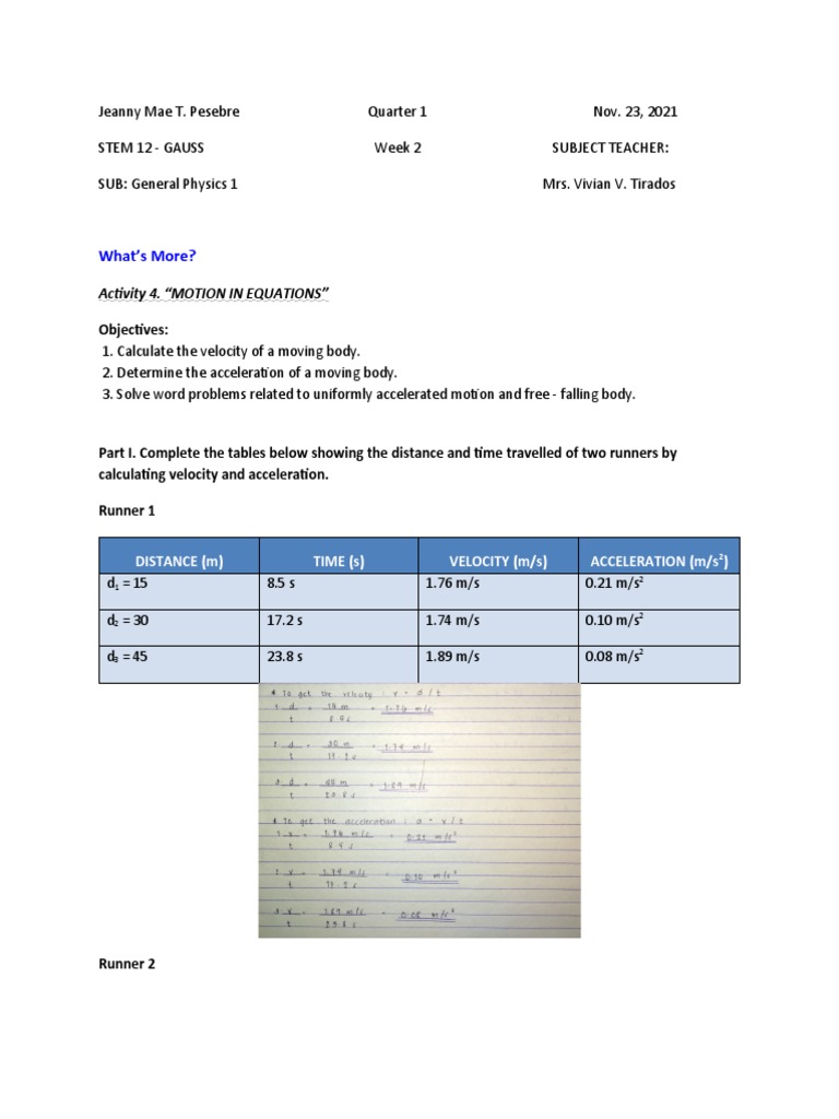 Understanding Motion Through Kinematics A Student Learns to Calculate