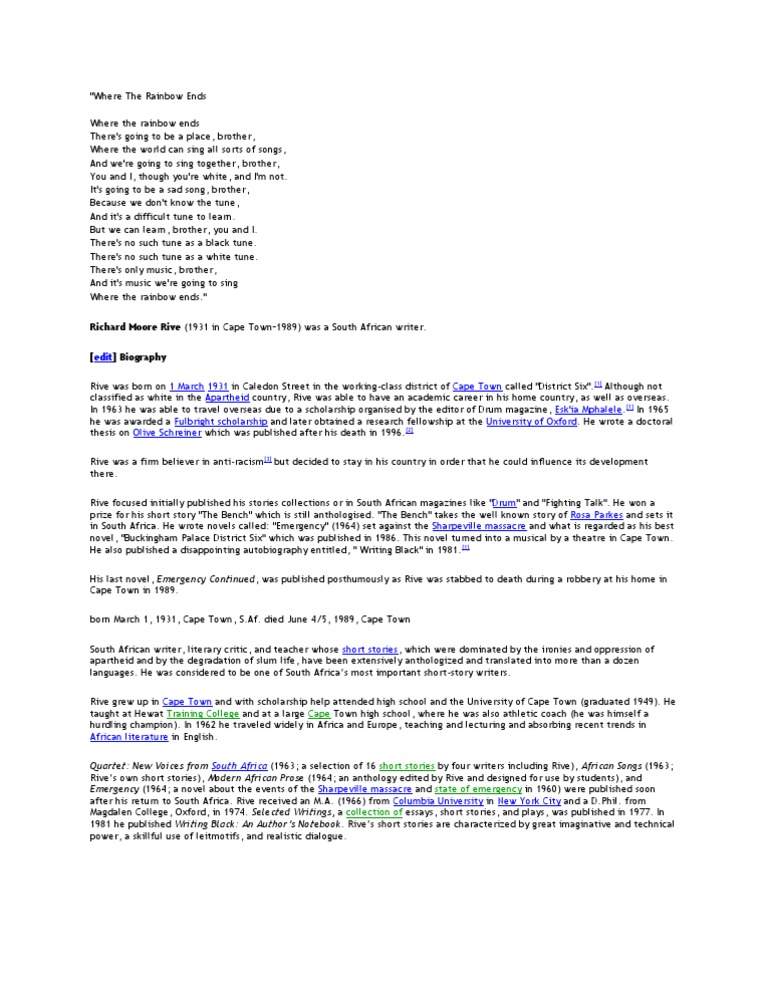 Where the Rainbow Ends: A Poem Analysis | PDF | Short Stories | Writing