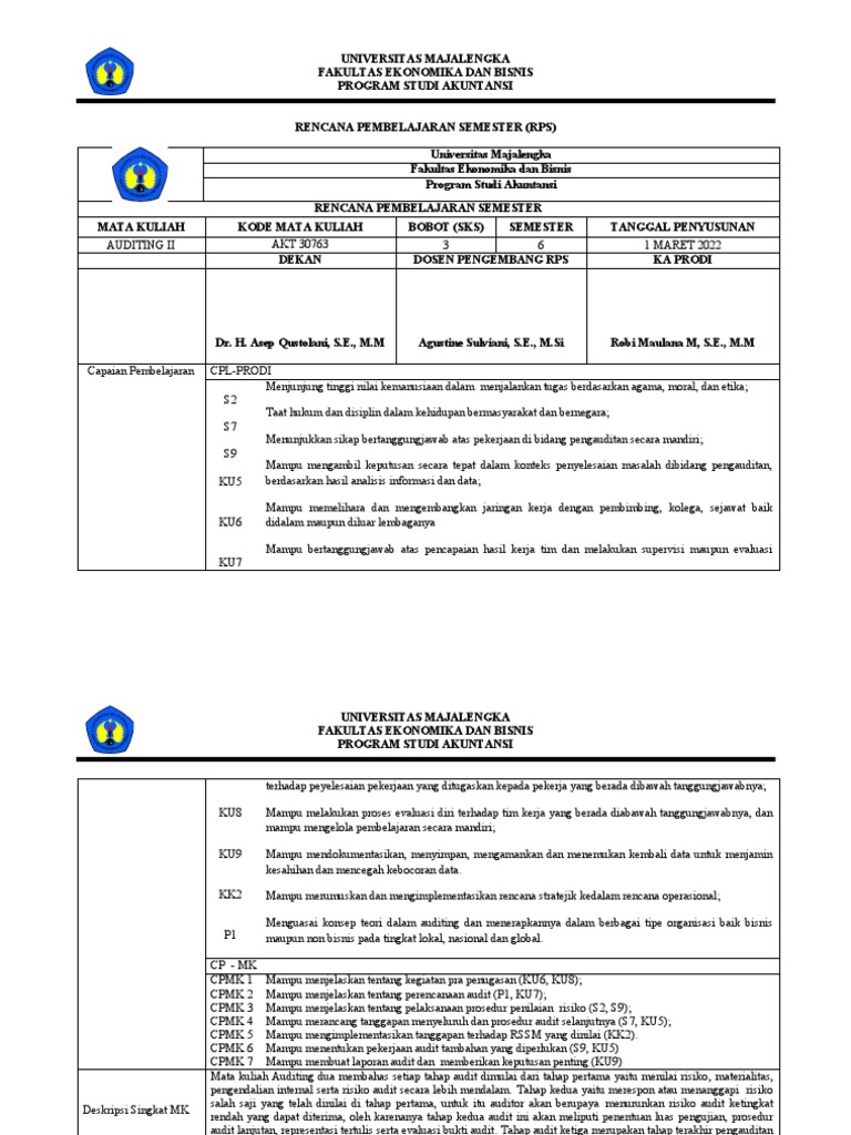 RPS Auditing Dua Agustine Sulviani | PDF | Bisnis | Komputer