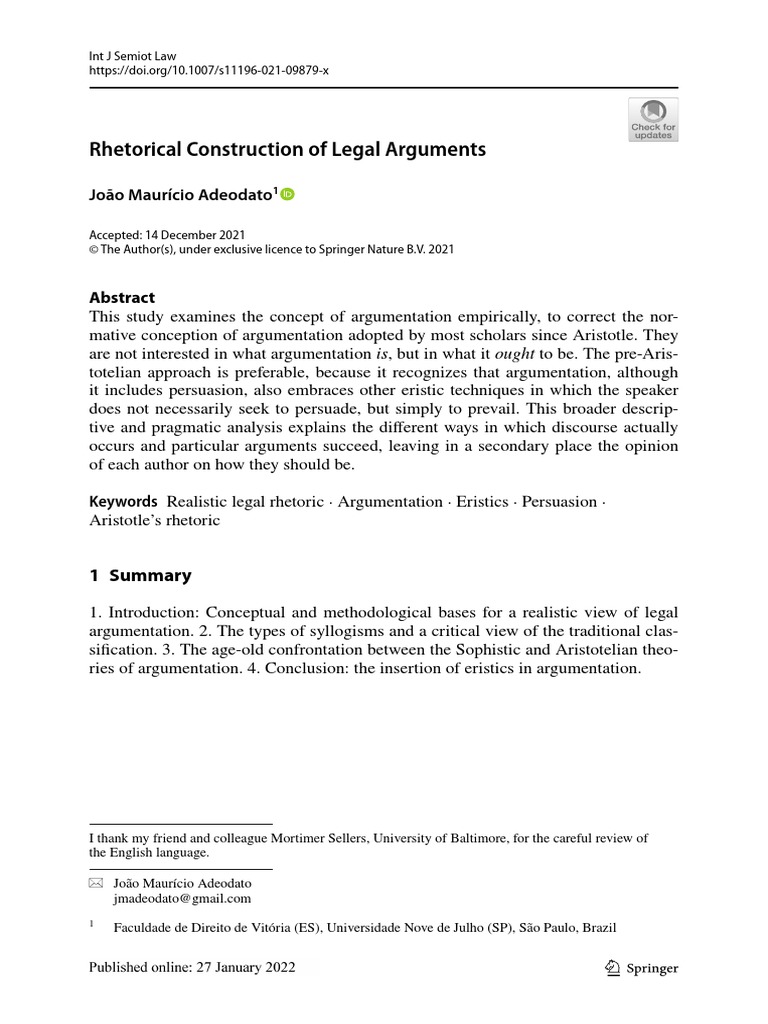 Rhetorical Construction of Legal Arguments | PDF | Rhetoric | Inductive ...