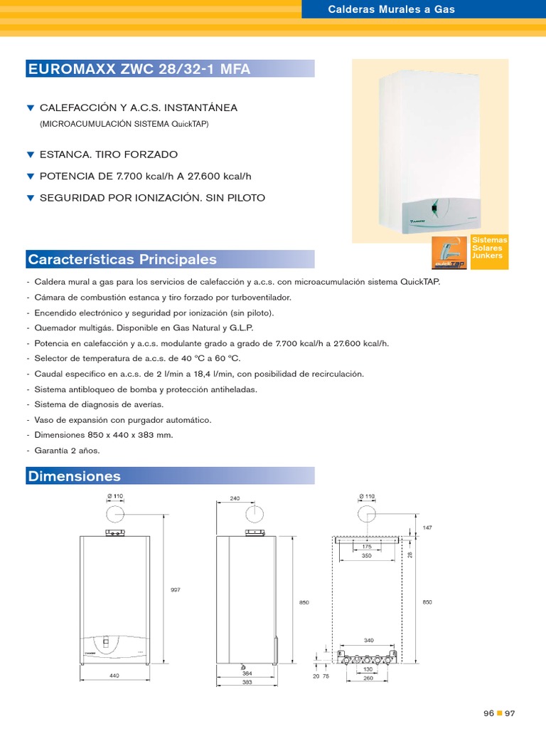 Euromaxx ZWC 2832 1 Mfa Disponible en Gas Natural y GLP Junkers