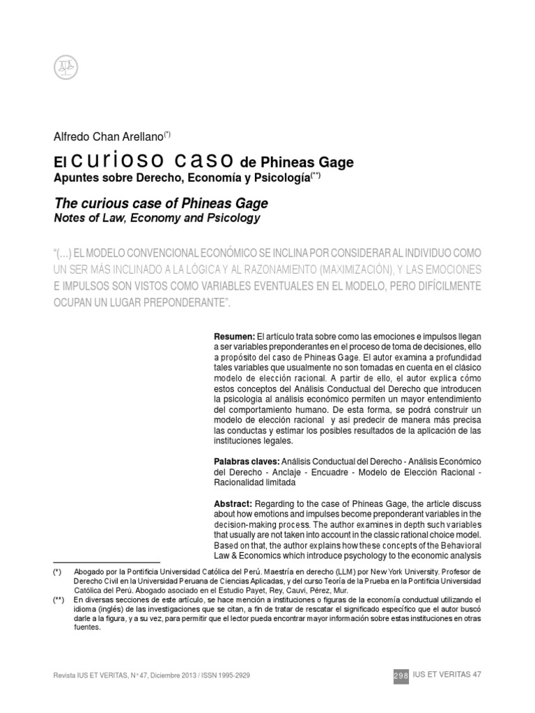 Alfredo Chan Arellano El Curioso Caso de Phineas Gage PDF Las