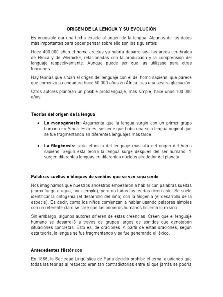 Origen de La Lengua y Su Evolución | PDF | Lingüística | Science