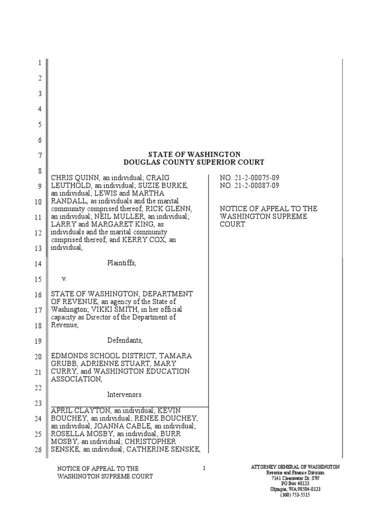 WA Attorney General Files Appeal With State Supreme Court Over Capital Gains Tax Dispute PDF