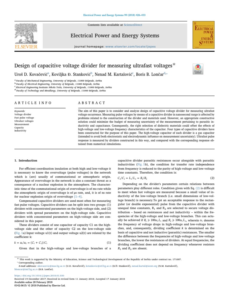 Design of Capacitive Voltage Divider For Measuring Ultrafast Voltages ...