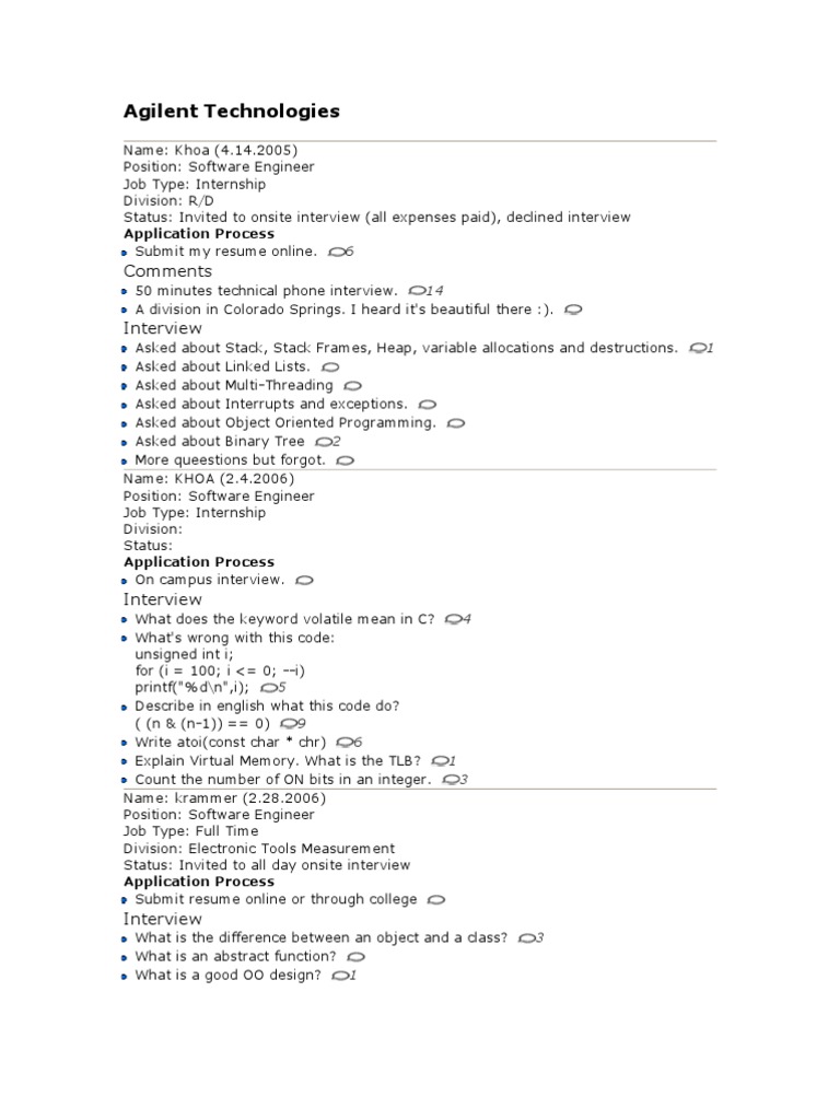 Agilent Software Engineer Interview Insights | PDF | Software Testing ...