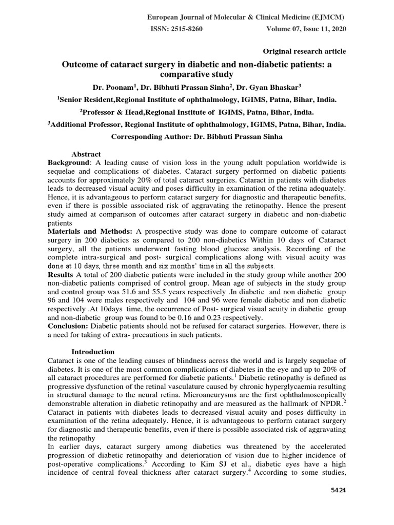 Outcome of Cataract Surgery in Diabetic and Non-Diabetic Patients | PDF ...