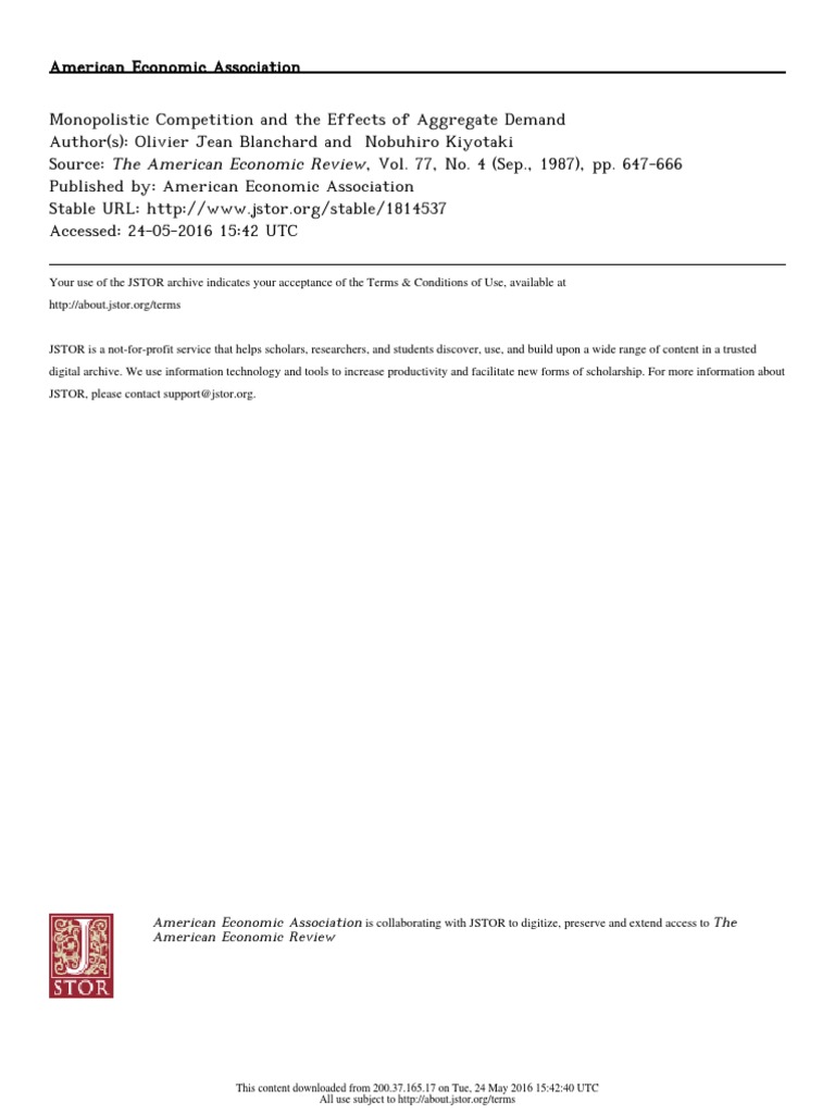 2.Blanchard Kiyotaki Monopolistic Competition PDF Economic