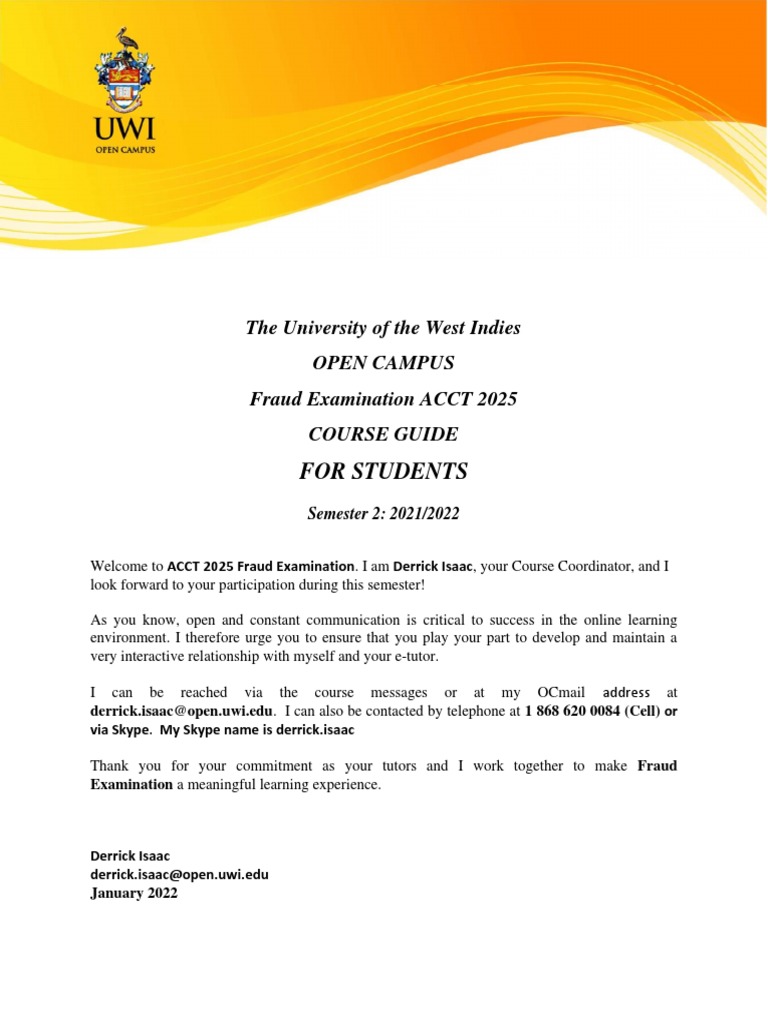 1 course guide for fraud examination acct 2025 semester 2 2021 2022