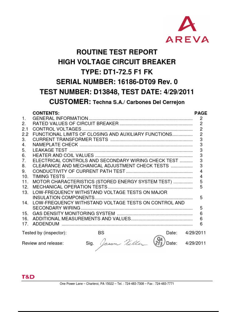 High Voltage Breaker Test Report DT09 | PDF | Inductor | Direct Current