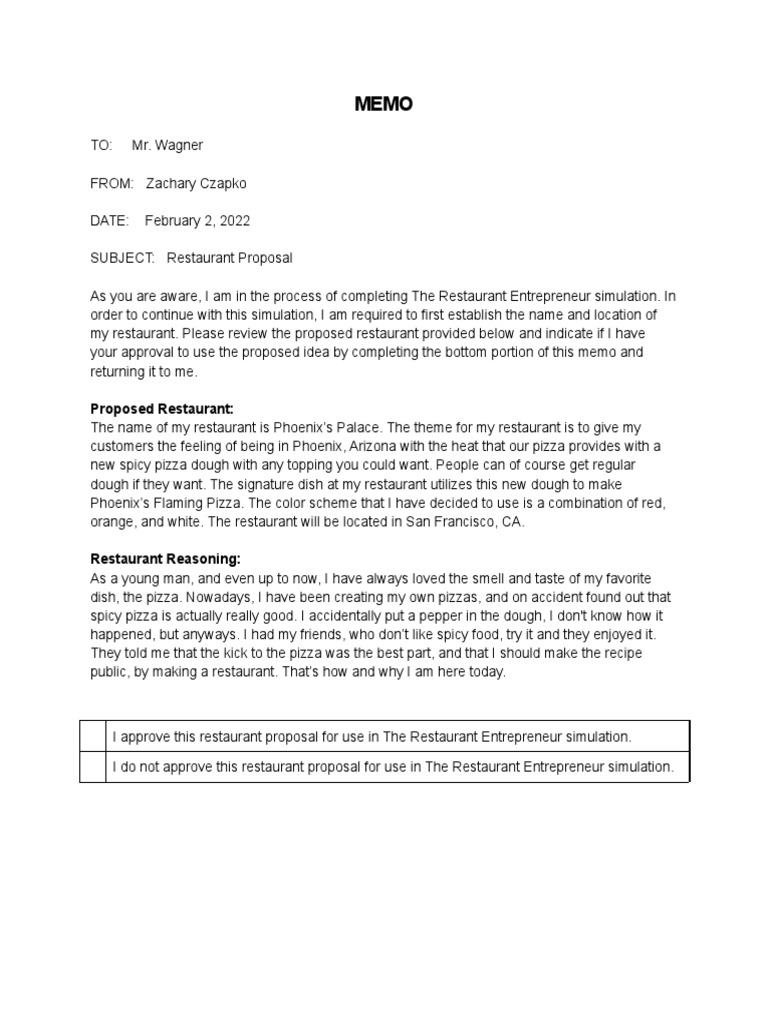Memo 1 | PDF | Cooking, Food & Wine