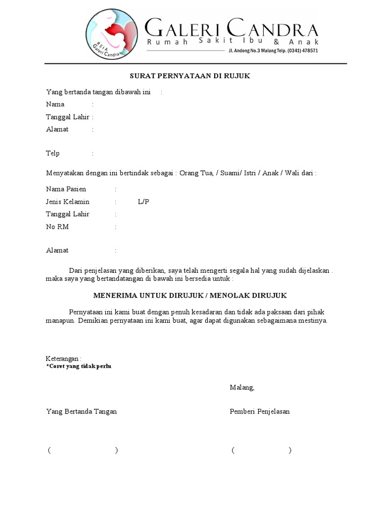 Surat Pernyataan Di Rujuk | PDF