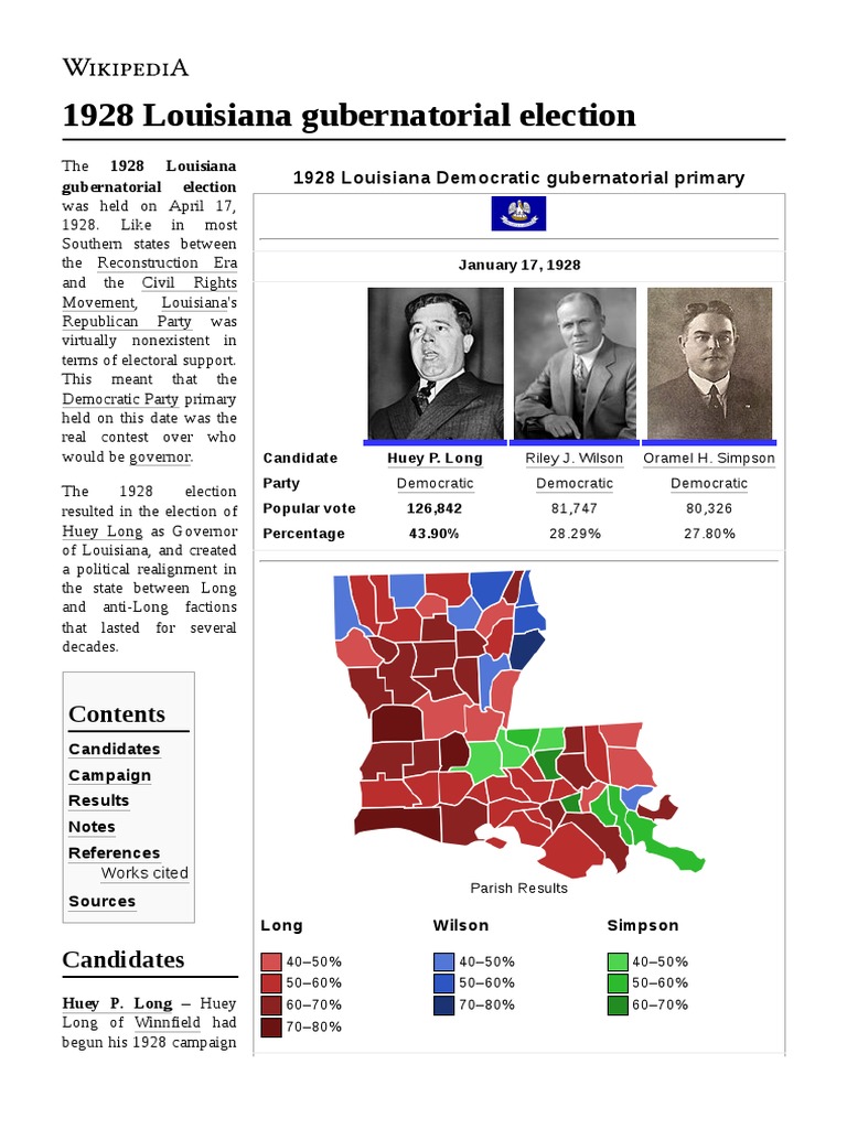 1928 Louisiana Gubernatorial Election PDF Government Louisiana