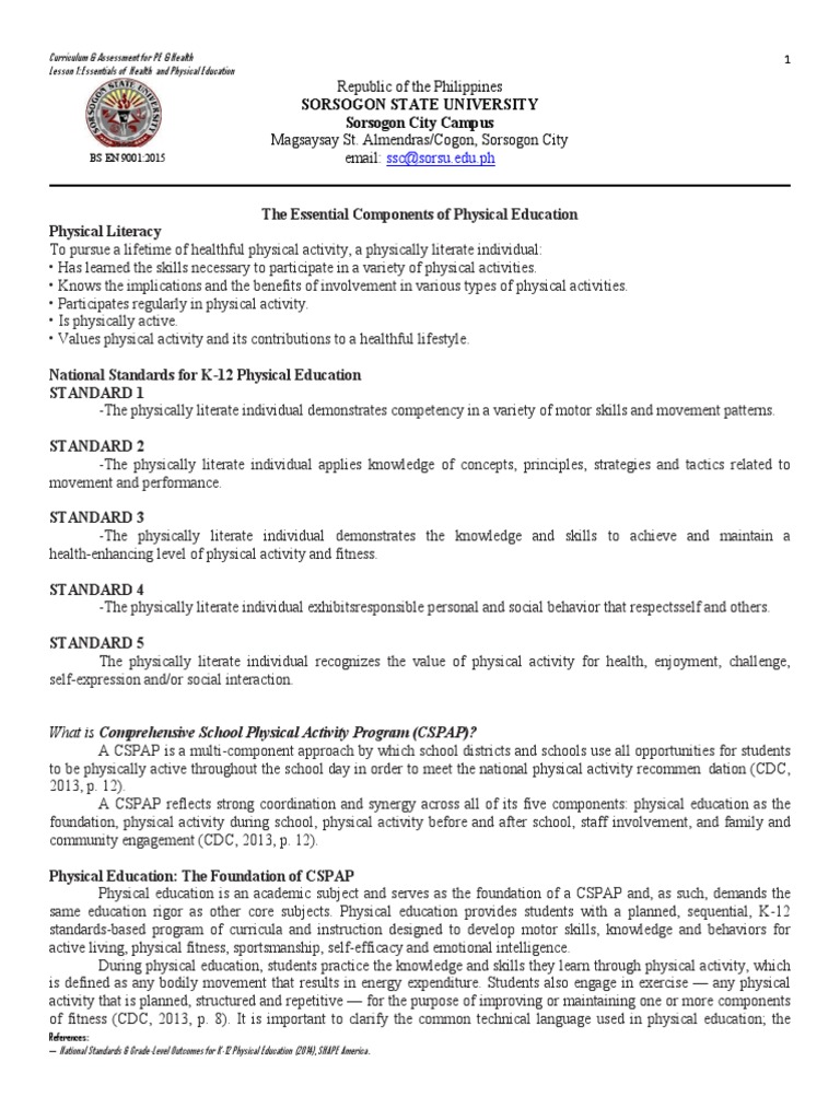Essentials of Physical Education Curriculum | PDF | Physical Education ...
