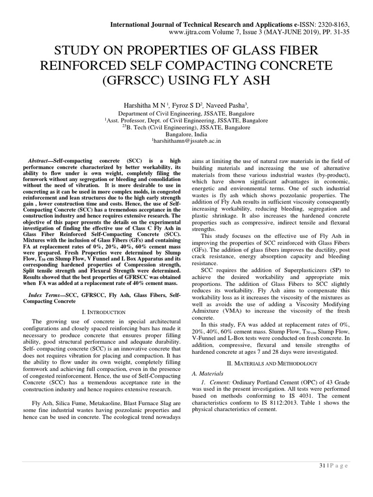 Glass Fiber Reinforced SCC with Fly Ash | PDF | Concrete | Cement