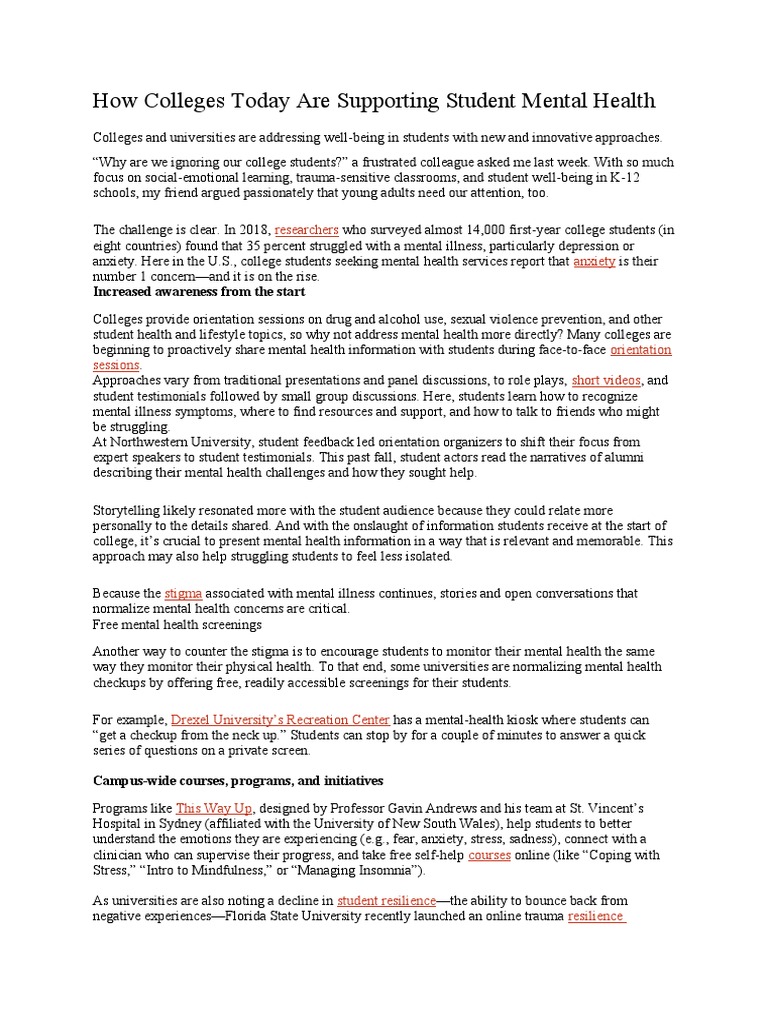 How Colleges Today Are Supporting Student Mental Health | PDF | Mental ...