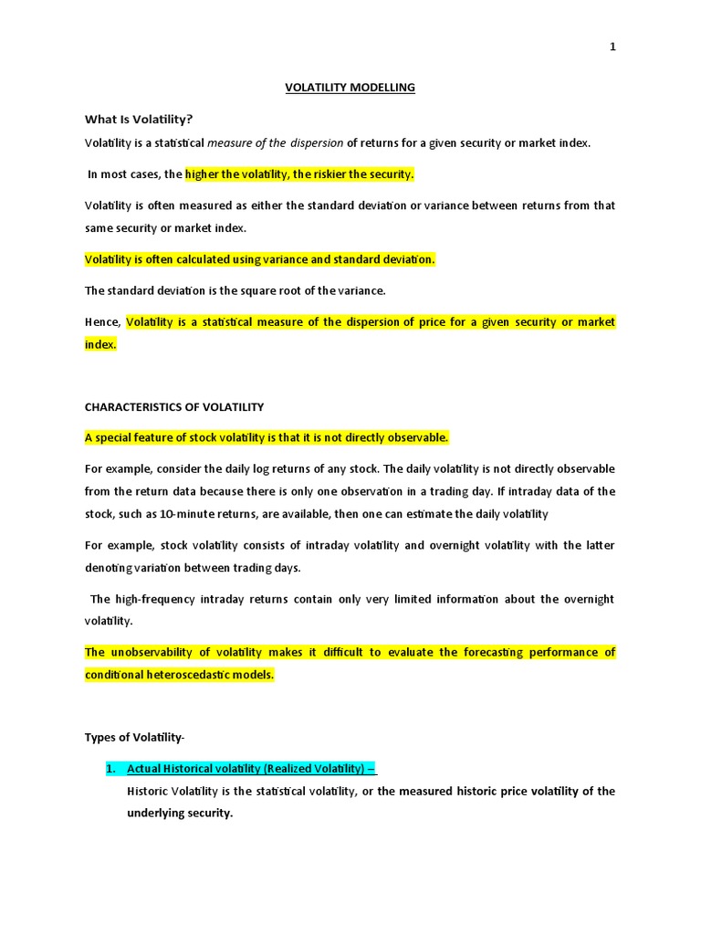 Volatility Modelling Pdf Volatility Finance Autoregressive Model