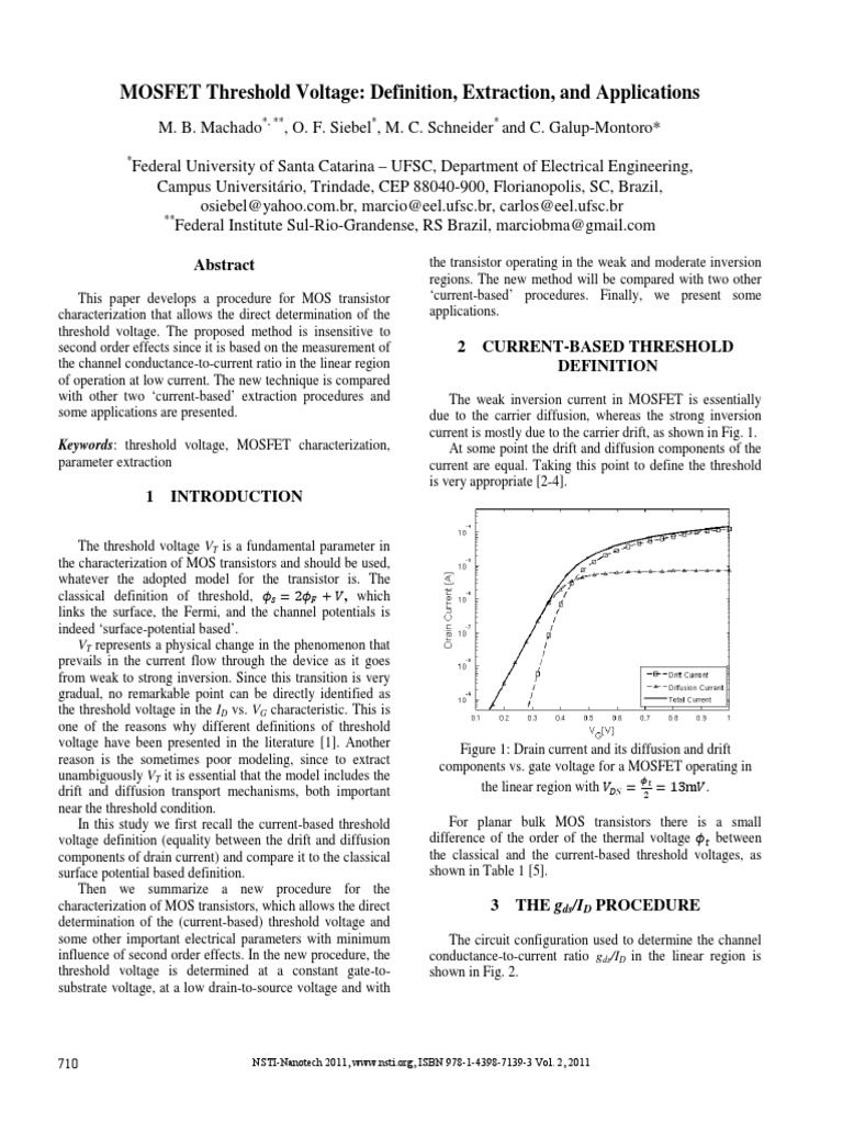 MOSFET Threshold Voltage Definition, Extraction, and Applications PDF Mosfet Field Effect