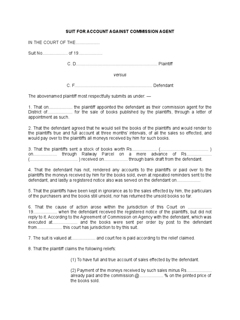 Suit for Account Against Agent | PDF | Lawsuit | Money