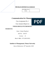 Communication For Managers: Case Assignment No. 1 Case Analysis Report On