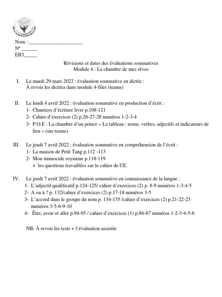 LF EB3 Fiche de Révision Module 4 2021 2022 | PDF